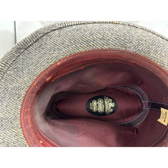 Vintage Pedigree Fifth Avenue New York Fedora Wool Hat M Large Gray Herringbone - Picture 12 of 15